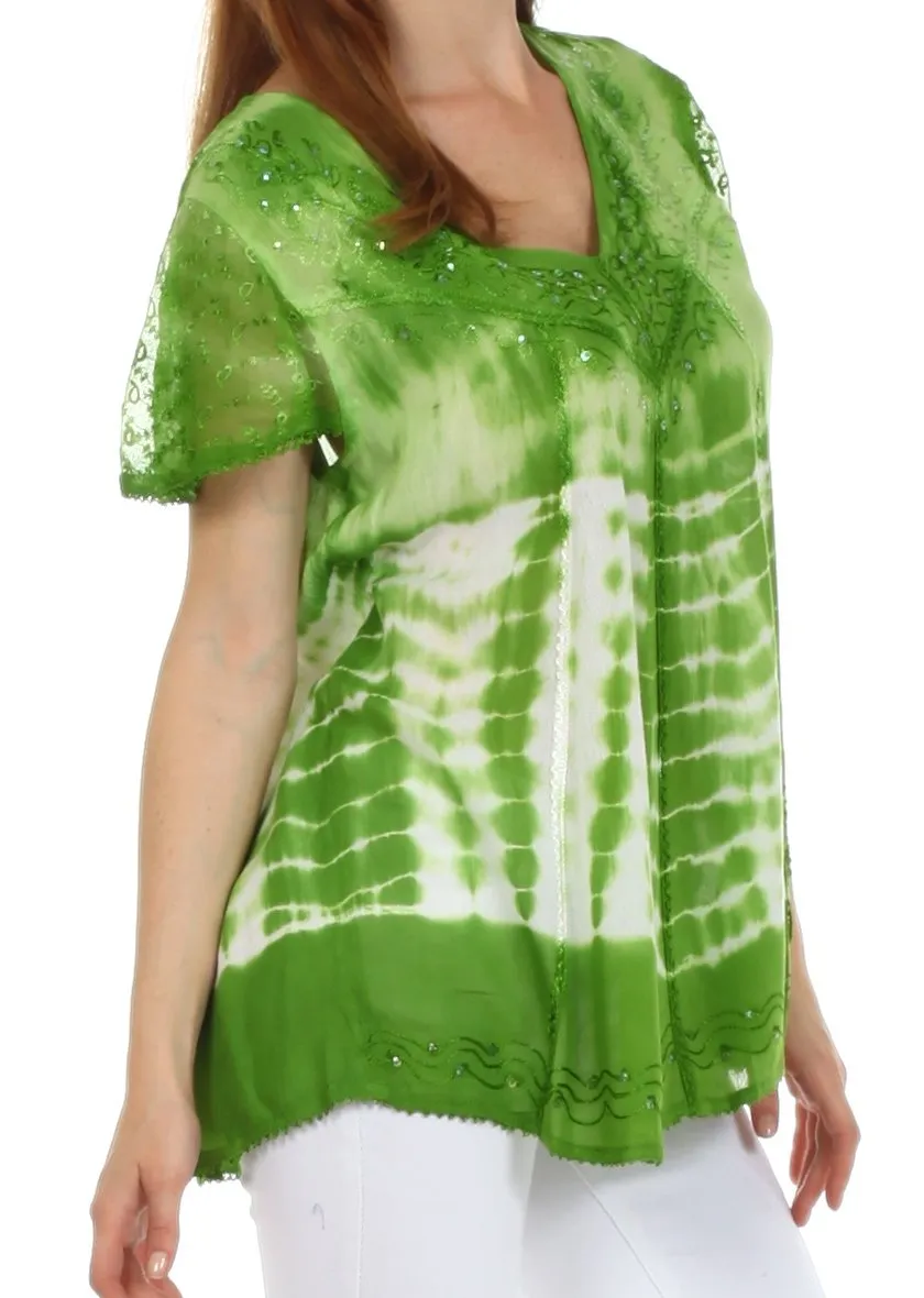 Sakkas Natalie Sequin Tie Dye Blouse