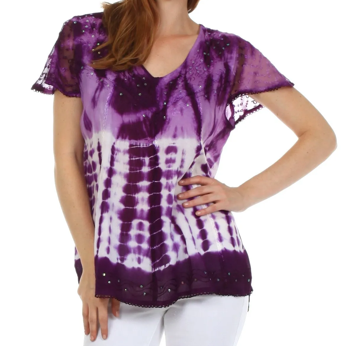 Sakkas Natalie Sequin Tie Dye Blouse