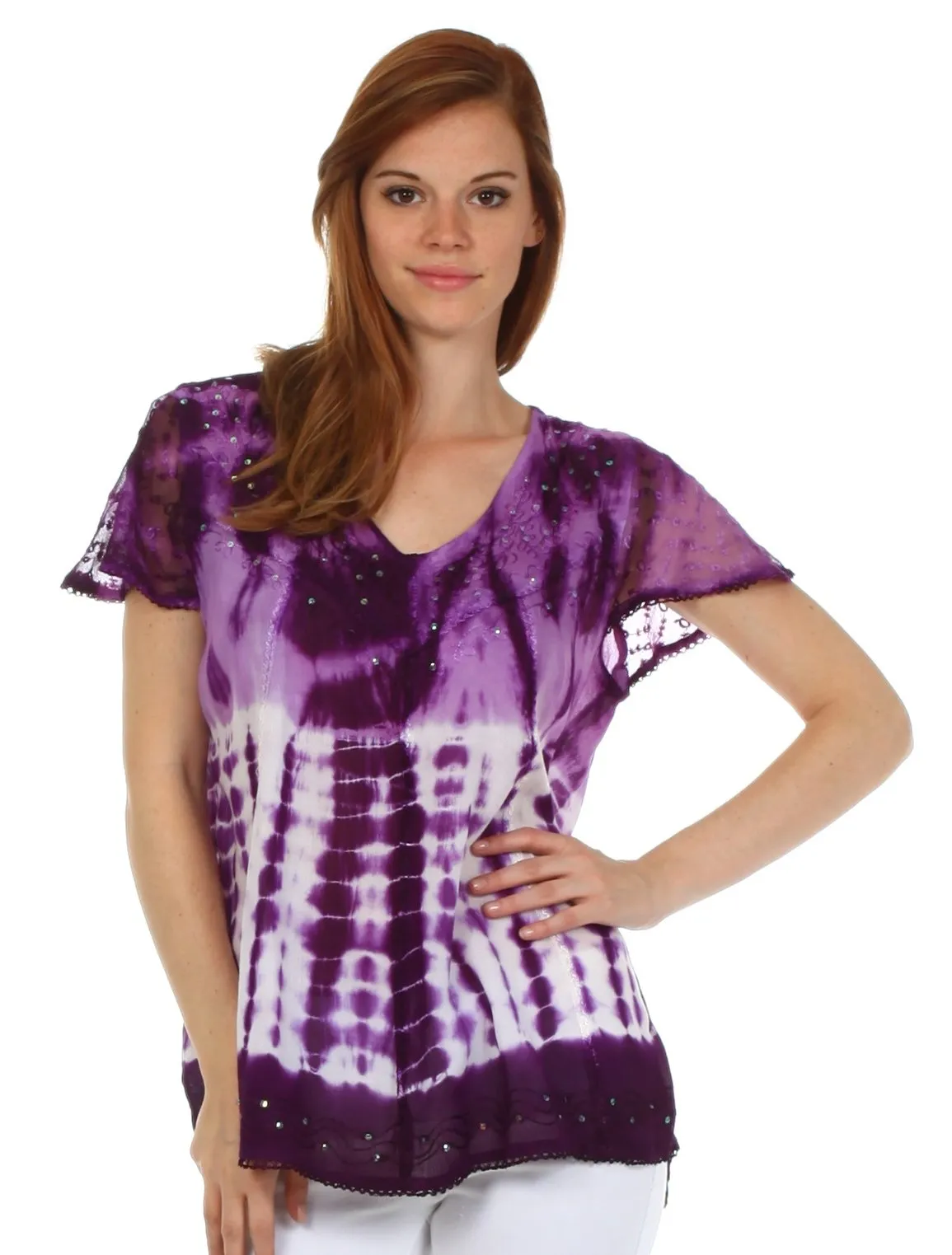 Sakkas Natalie Sequin Tie Dye Blouse