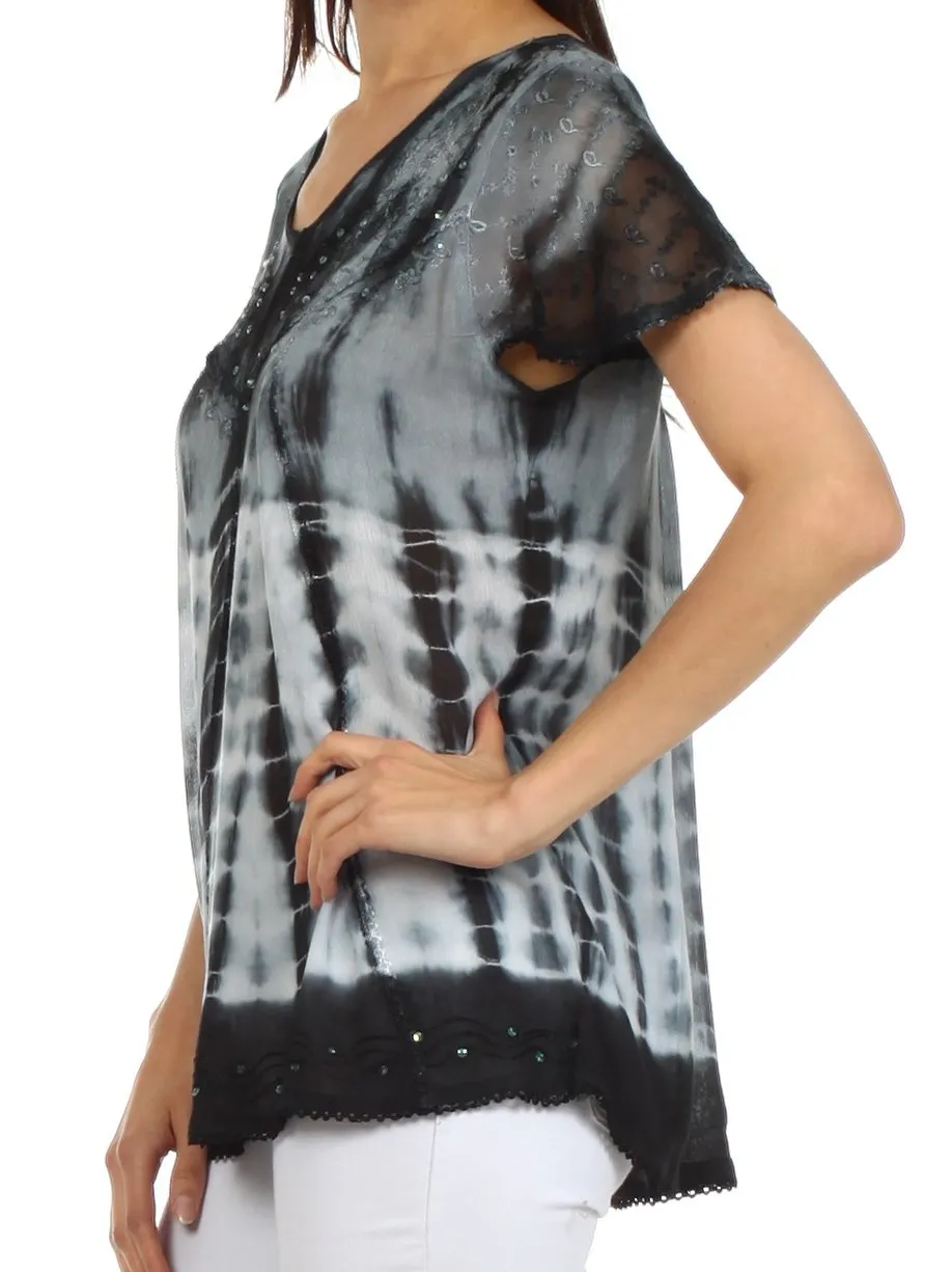 Sakkas Natalie Sequin Tie Dye Blouse