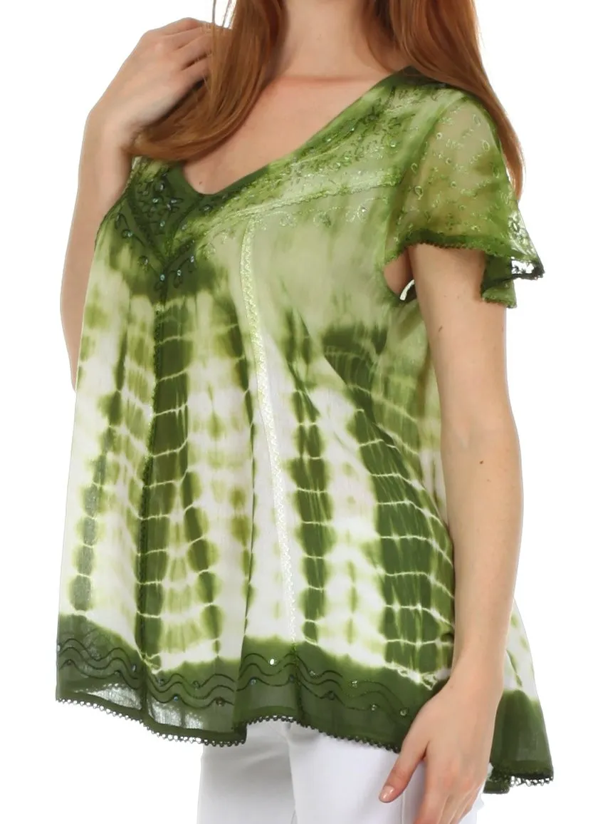 Sakkas Natalie Sequin Tie Dye Blouse