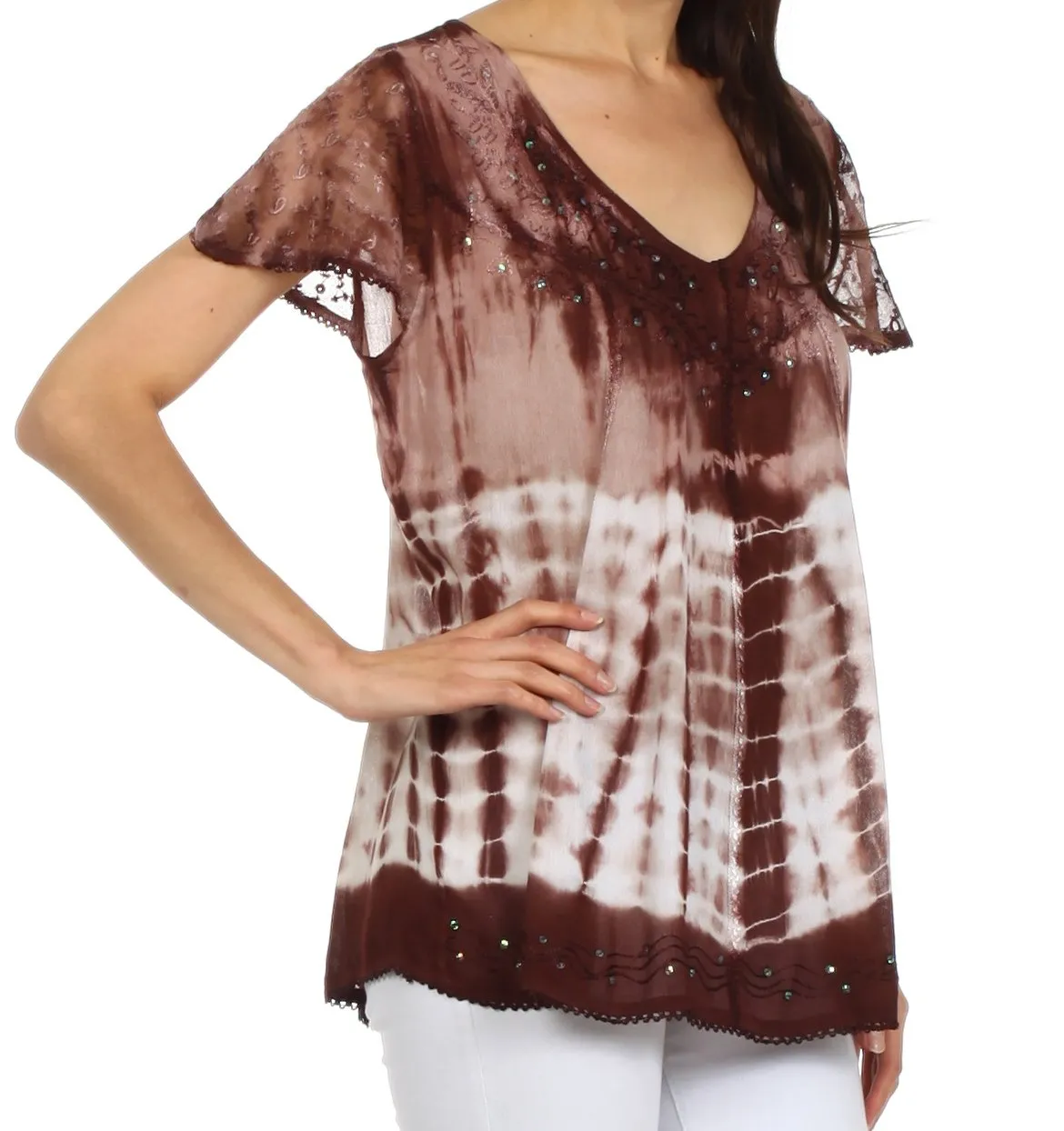 Sakkas Natalie Sequin Tie Dye Blouse