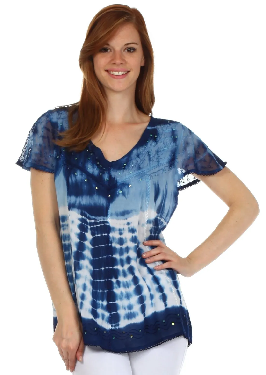 Sakkas Natalie Sequin Tie Dye Blouse