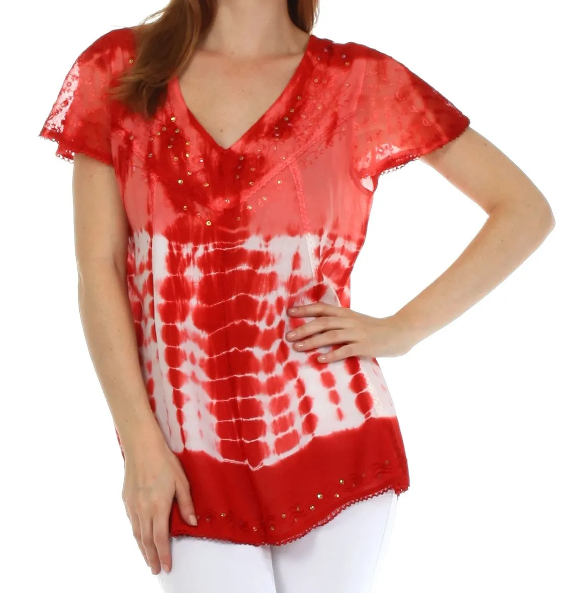 Sakkas Natalie Sequin Tie Dye Blouse
