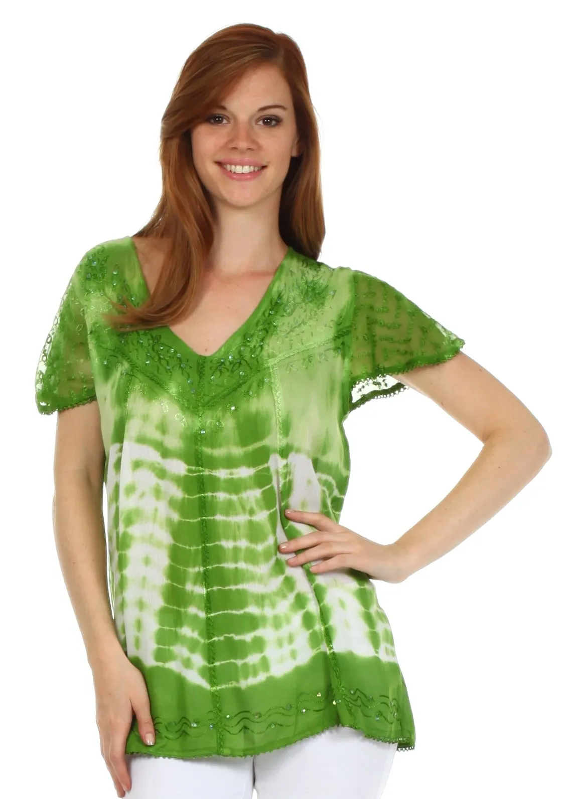 Sakkas Natalie Sequin Tie Dye Blouse