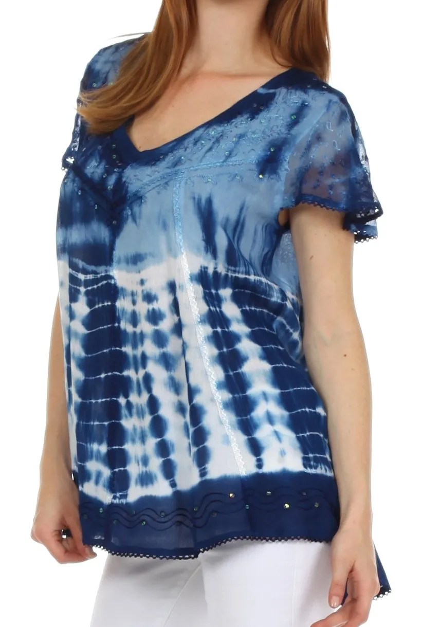 Sakkas Natalie Sequin Tie Dye Blouse