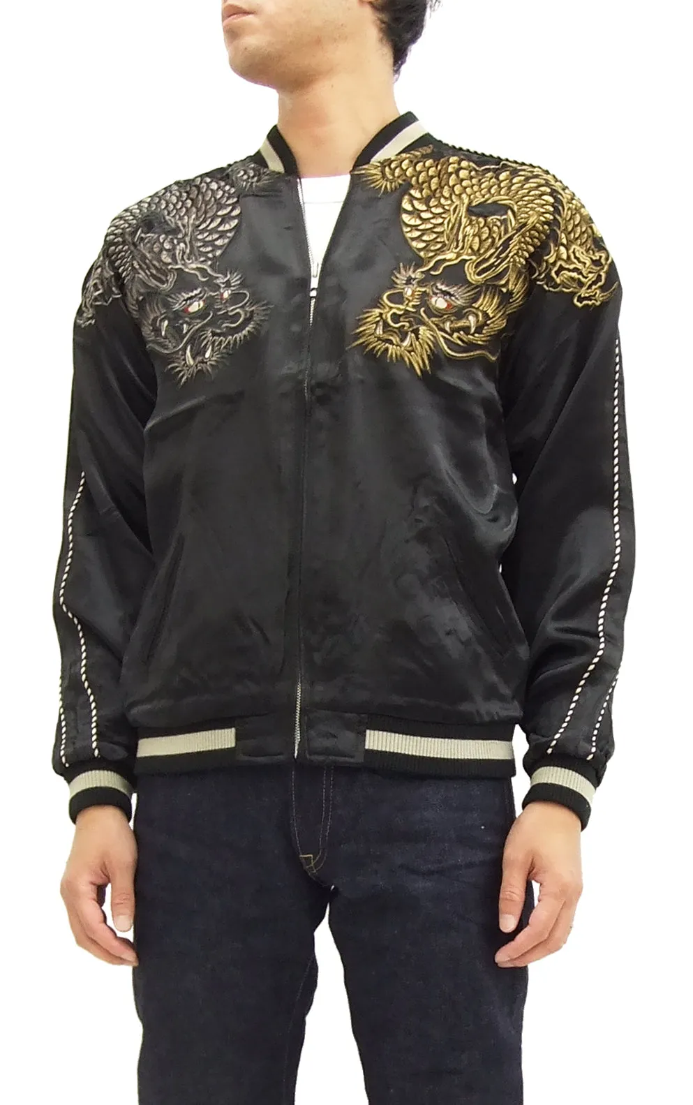 SATORI Japanese Souvenir Jacket Dragon Men's Sukajan GSJR-009 Black