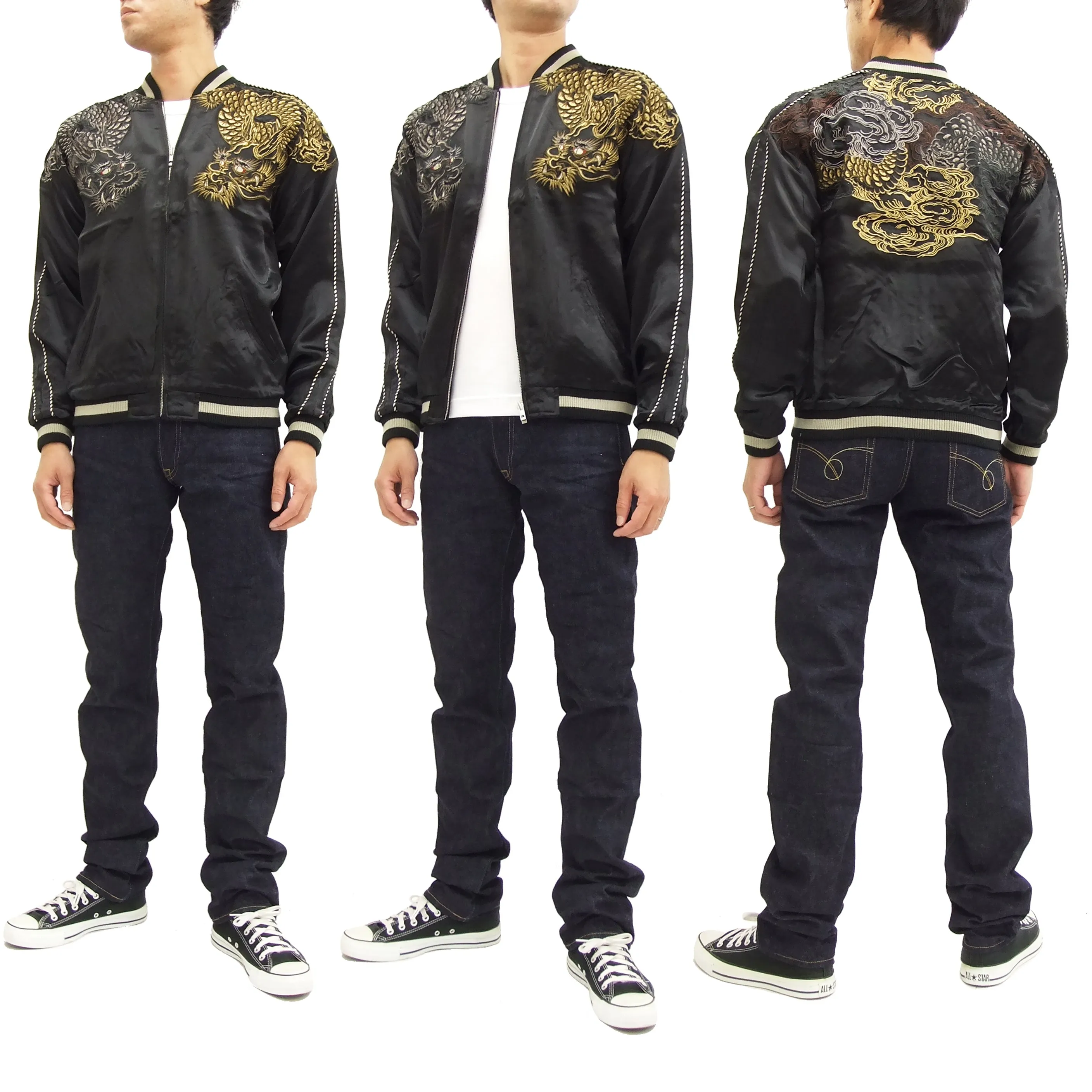 SATORI Japanese Souvenir Jacket Dragon Men's Sukajan GSJR-009 Black
