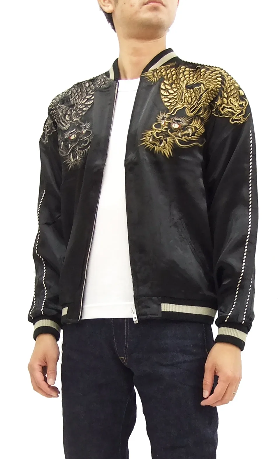 SATORI Japanese Souvenir Jacket Dragon Men's Sukajan GSJR-009 Black
