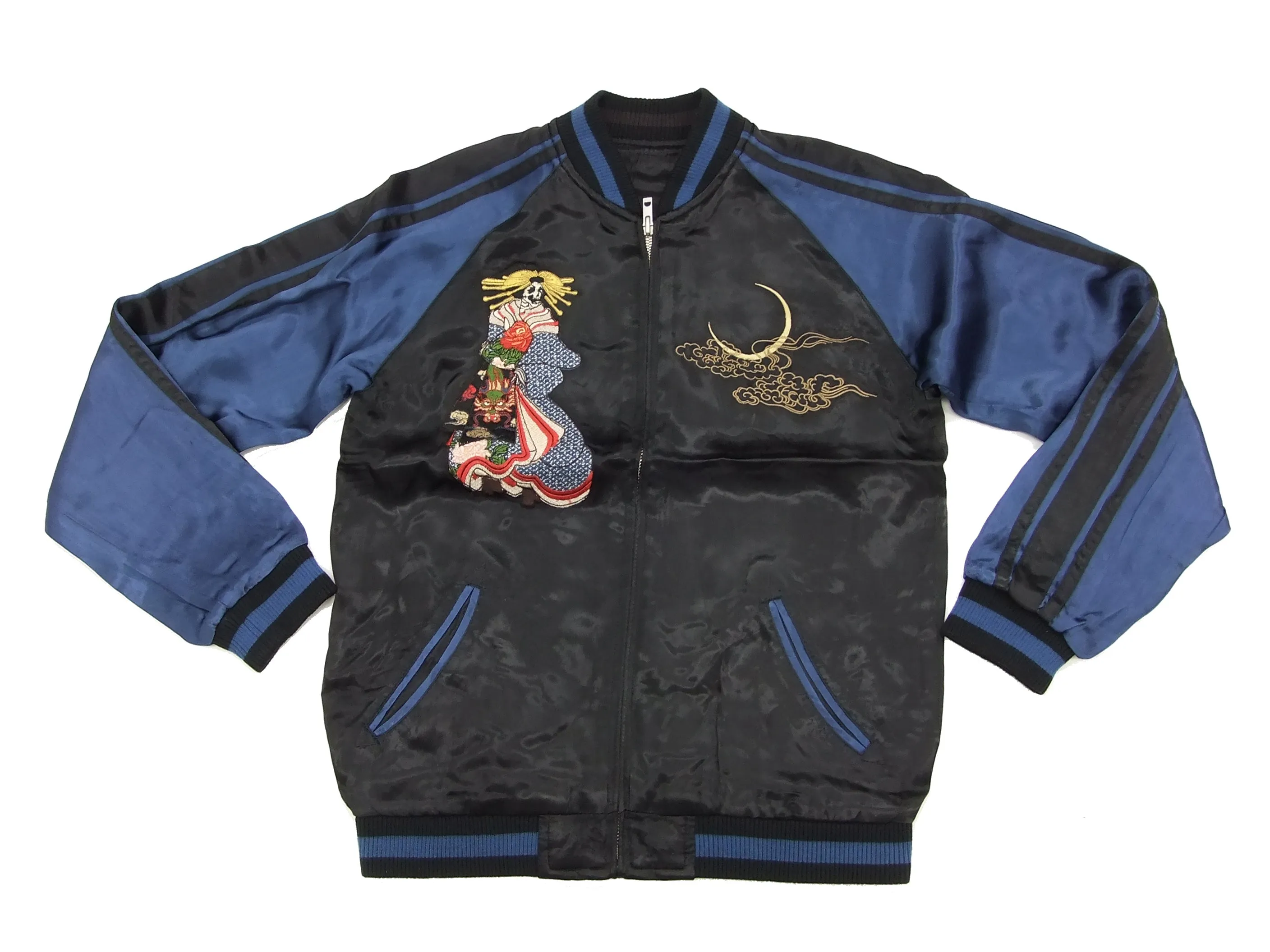 SATORI Japanese Souvenir Jacket GSJR-010 Geisha Skull Men's Sukajan Black/Navy
