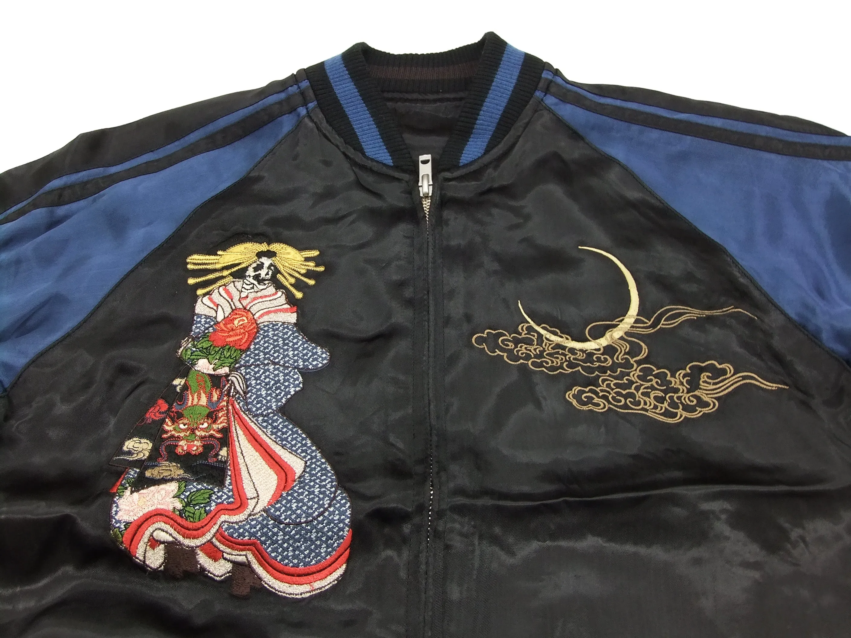 SATORI Japanese Souvenir Jacket GSJR-010 Geisha Skull Men's Sukajan Black/Navy