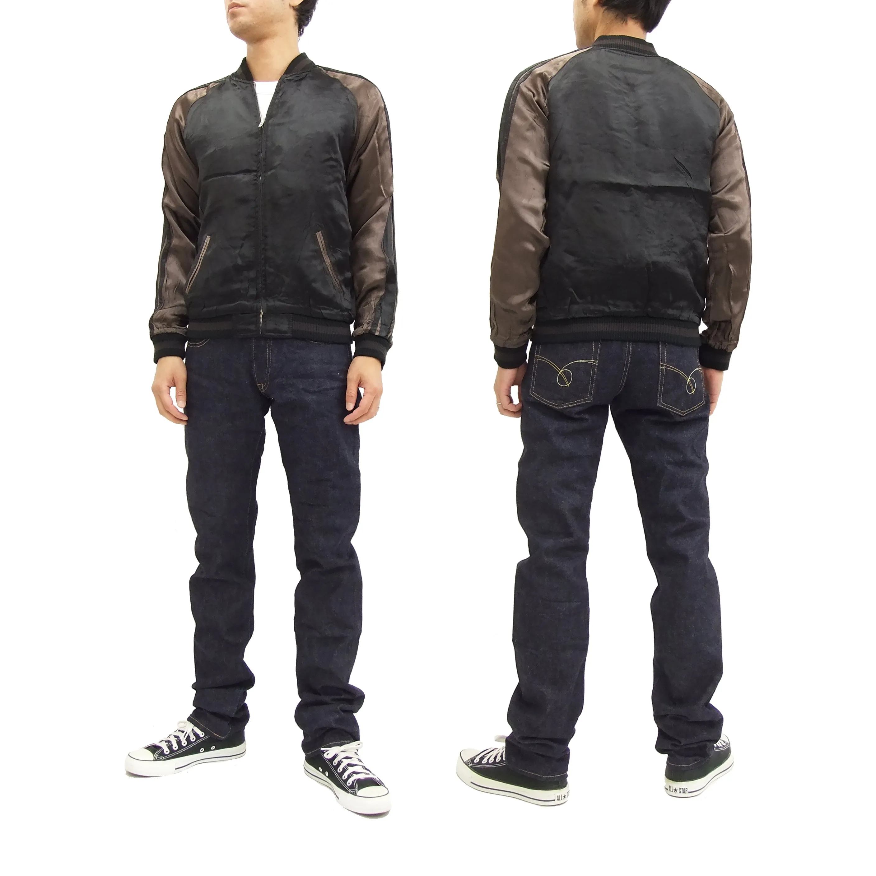 SATORI Japanese Souvenir Jacket GSJR-010 Geisha Skull Men's Sukajan Black/Navy