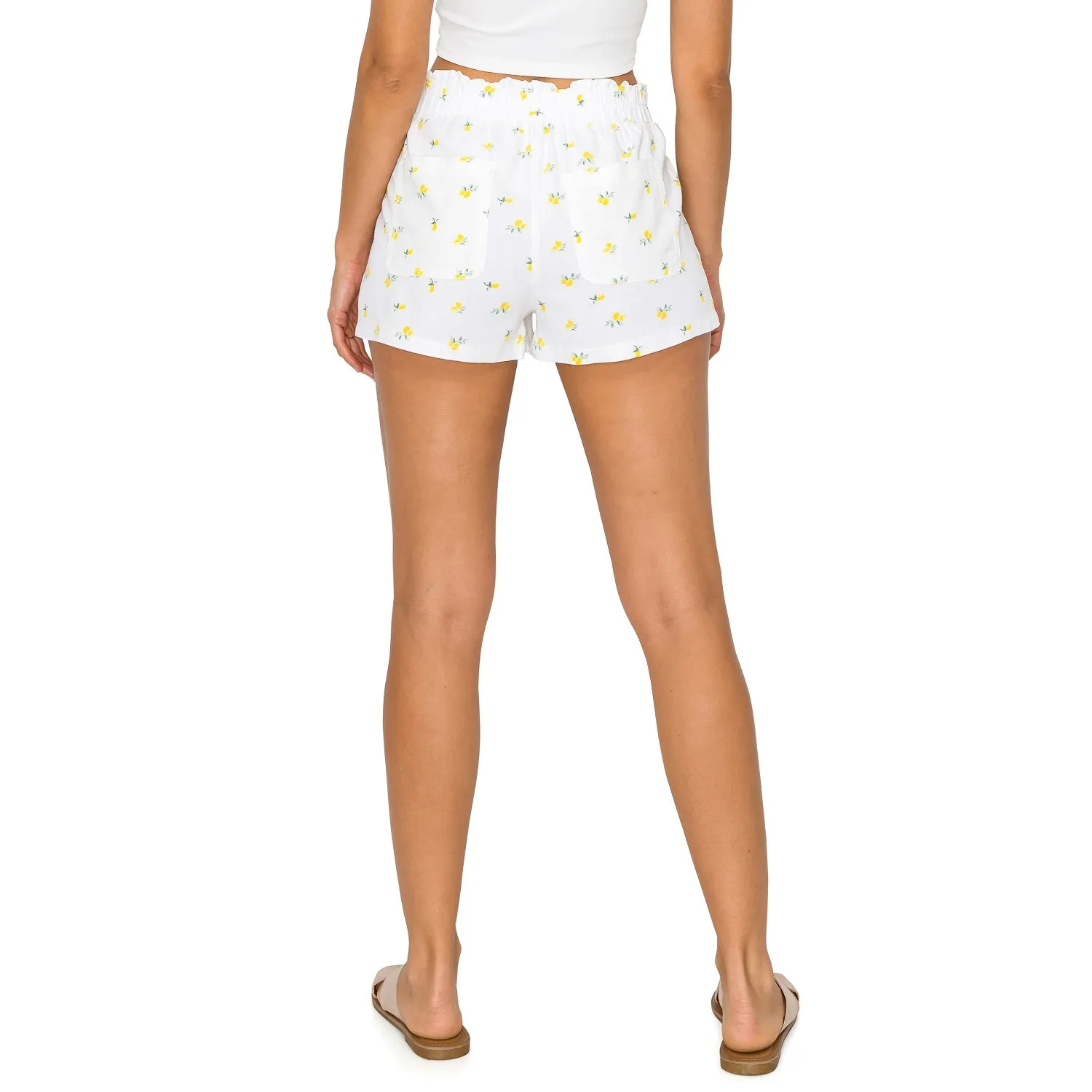 Self Tie Waist Linen Shorts - Lemon