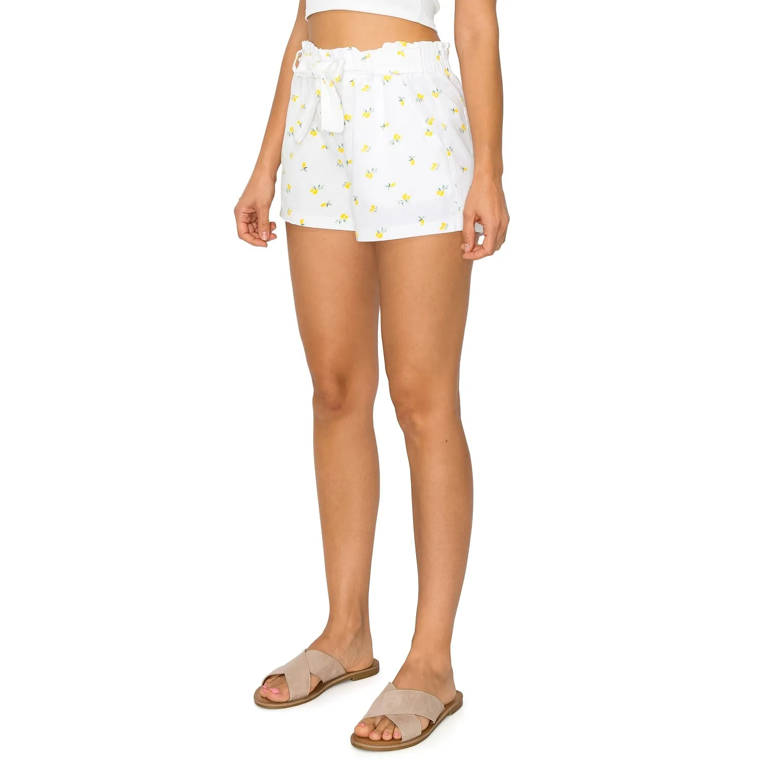 Self Tie Waist Linen Shorts - Lemon