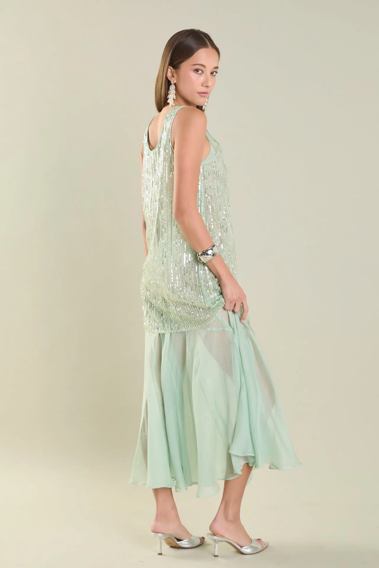 Sequins Overlay Chiffon Maxi Dress