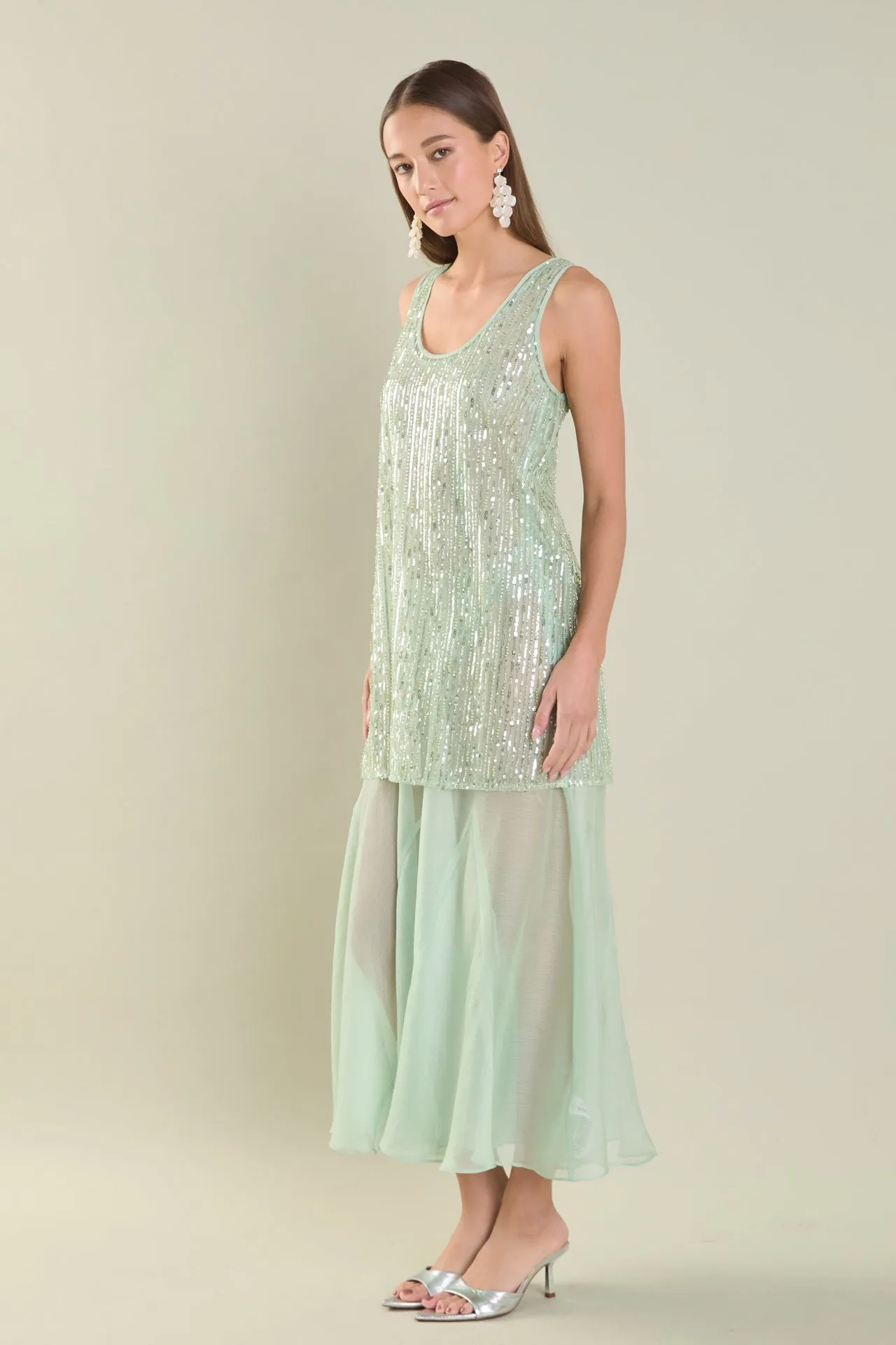 Sequins Overlay Chiffon Maxi Dress