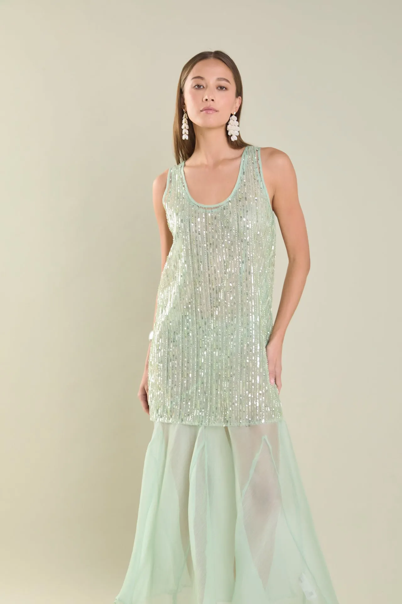 Sequins Overlay Chiffon Maxi Dress