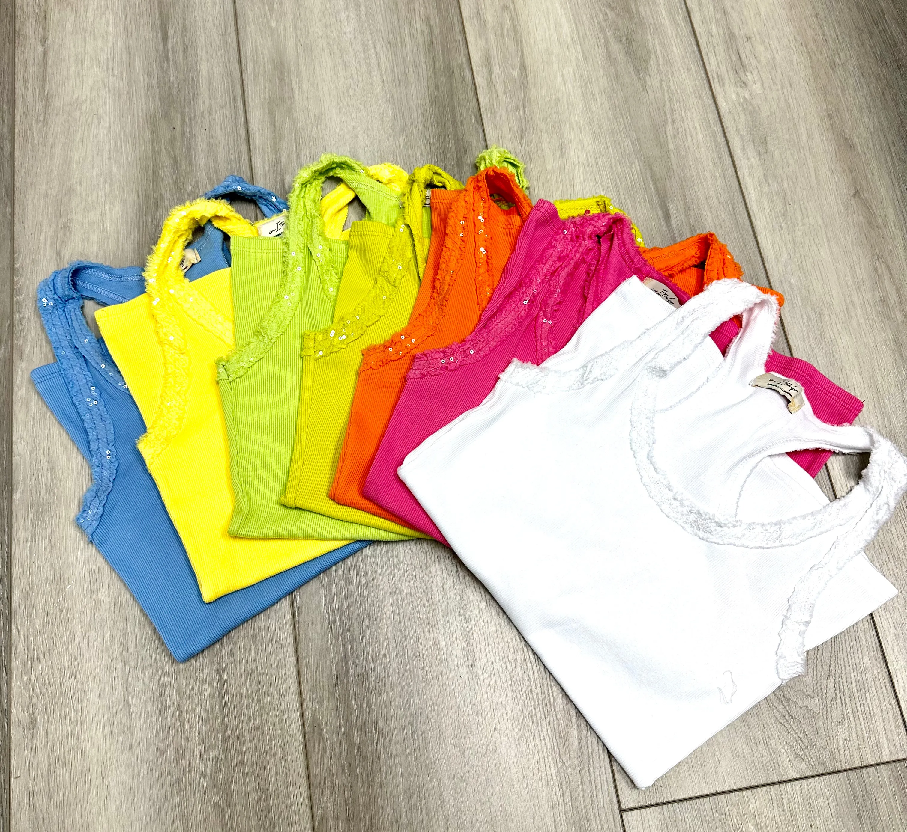 Sequins Tank Top Solid Color