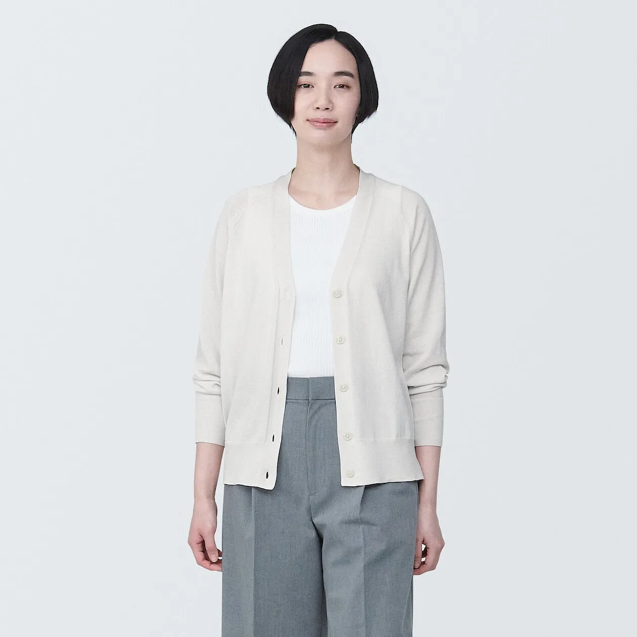 Shape-Keeping V-Neck Wide Cardigan