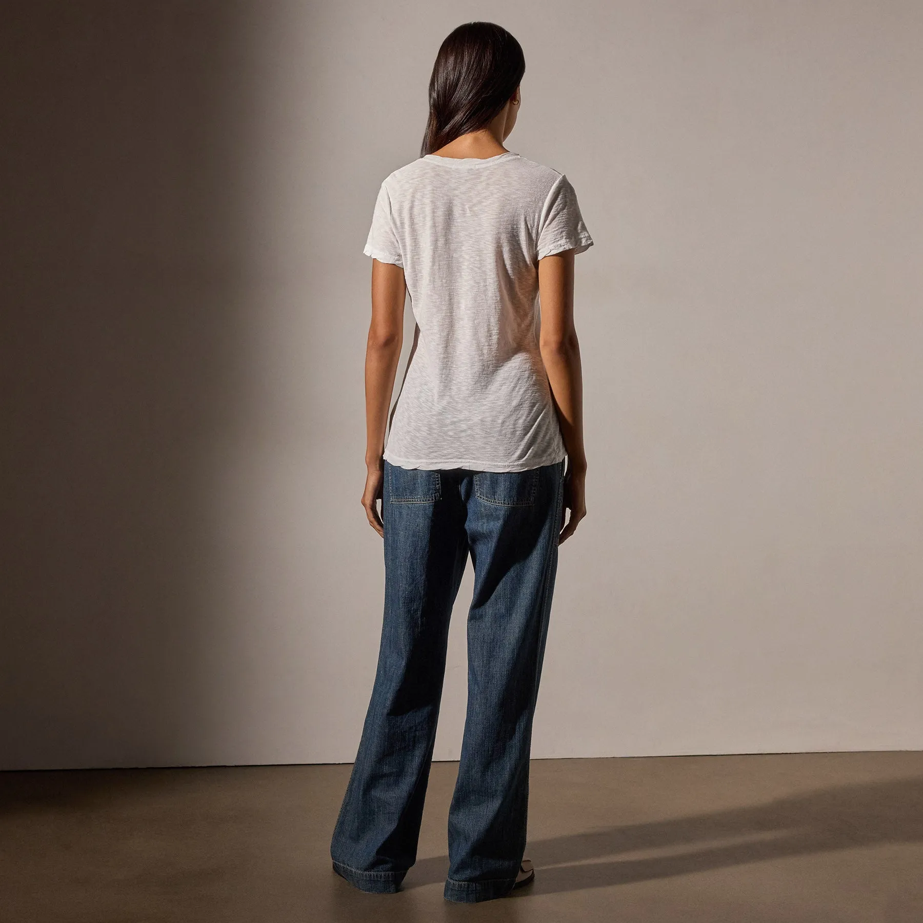 Sheer Slub Casual V Neck - White