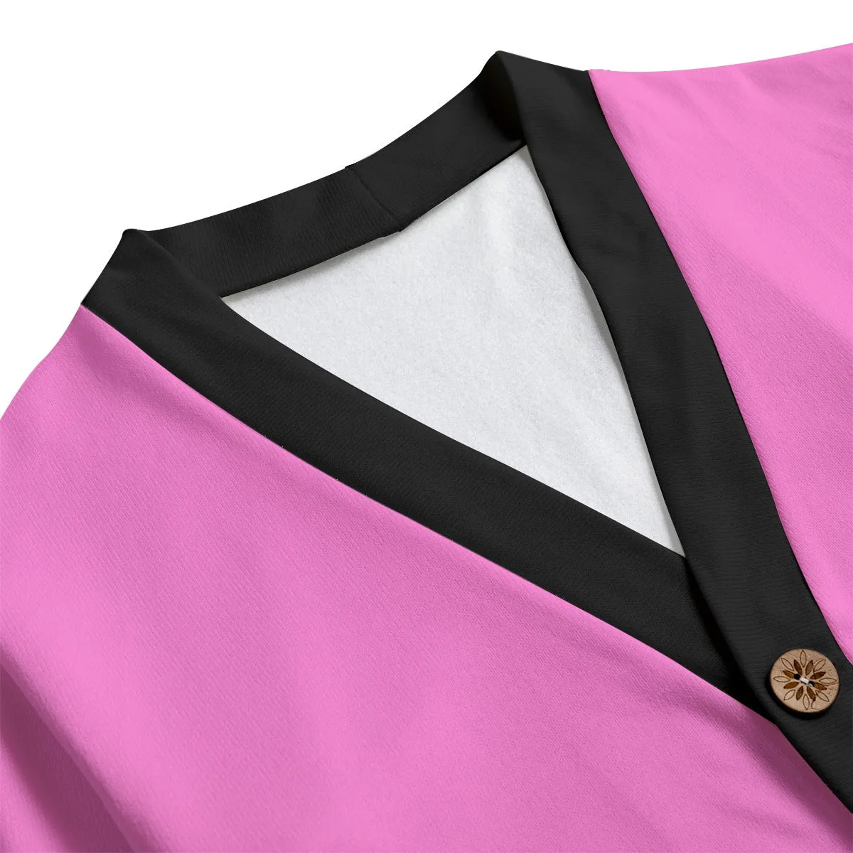 Sixty Eight 93 Logo Black & Pink Unisex V-Neck Knitted Fleece Cardigan