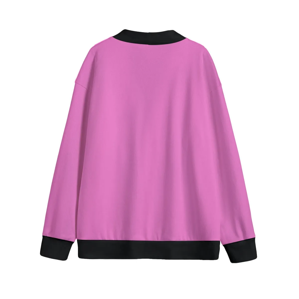 Sixty Eight 93 Logo Black & Pink Unisex V-Neck Knitted Fleece Cardigan