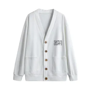 Sixty Eight 93 Logo Black White Unisex V-Neck Knitted Fleece Cardigan