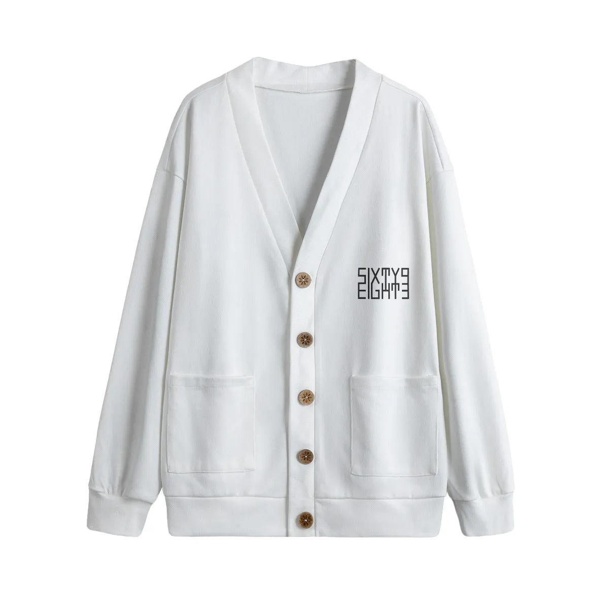 Sixty Eight 93 Logo Black White Unisex V-Neck Knitted Fleece Cardigan