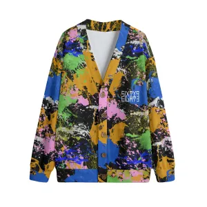 Sixty Eight 93 Logo White Splatter #2 Unisex V-Neck Knitted Fleece Cardigan