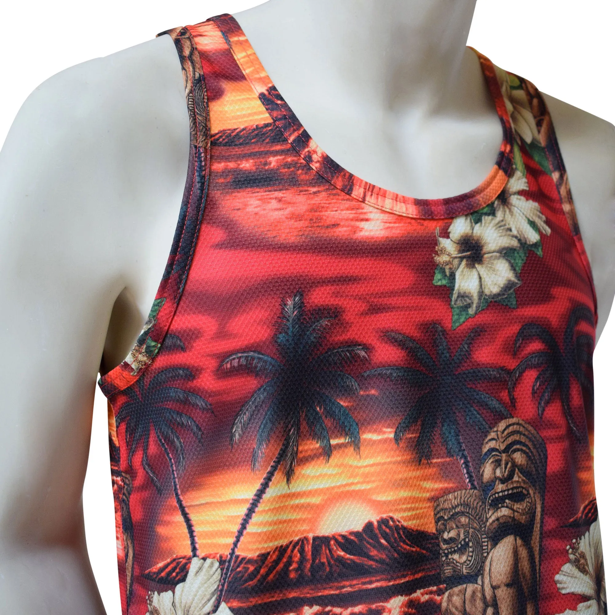 Sunset Men's Printed Tank Top - Hawaiian All Over Pattern Lightweight Fast-Drying Casual Men Unisex Texture Tank Top