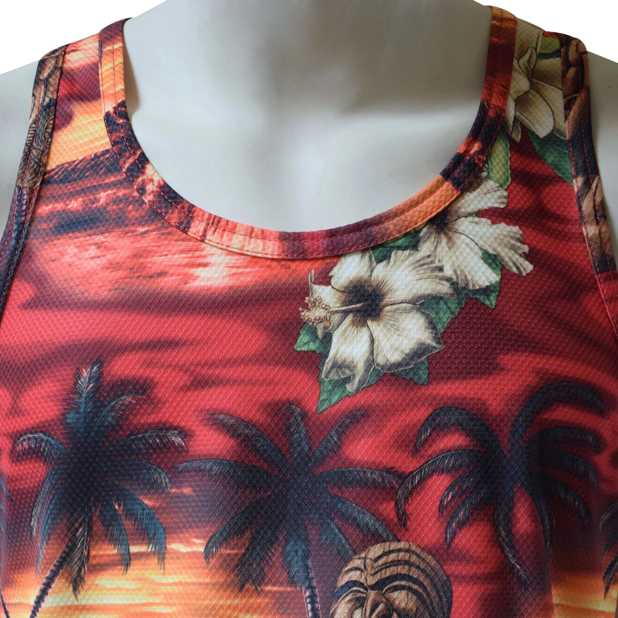 Sunset Men's Printed Tank Top - Hawaiian All Over Pattern Lightweight Fast-Drying Casual Men Unisex Texture Tank Top
