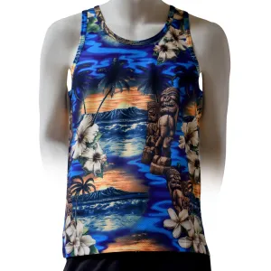 Sunset Men's Printed Tank Top - Hawaiian All Over Pattern Lightweight Fast-Drying Casual Men Unisex Texture Tank Top