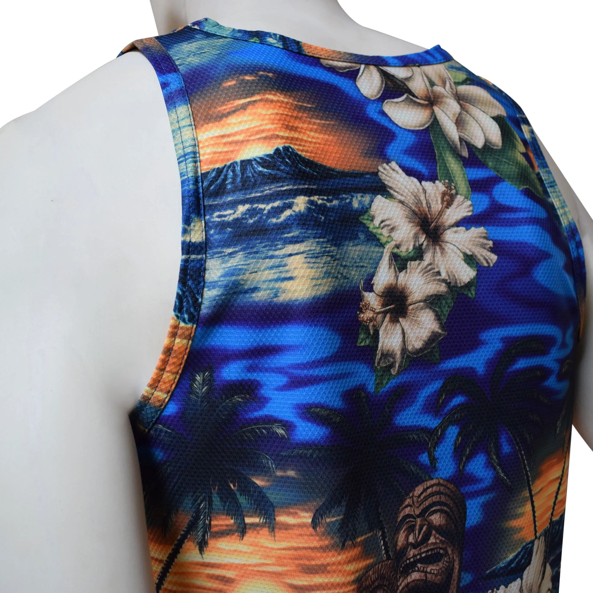 Sunset Men's Printed Tank Top - Hawaiian All Over Pattern Lightweight Fast-Drying Casual Men Unisex Texture Tank Top