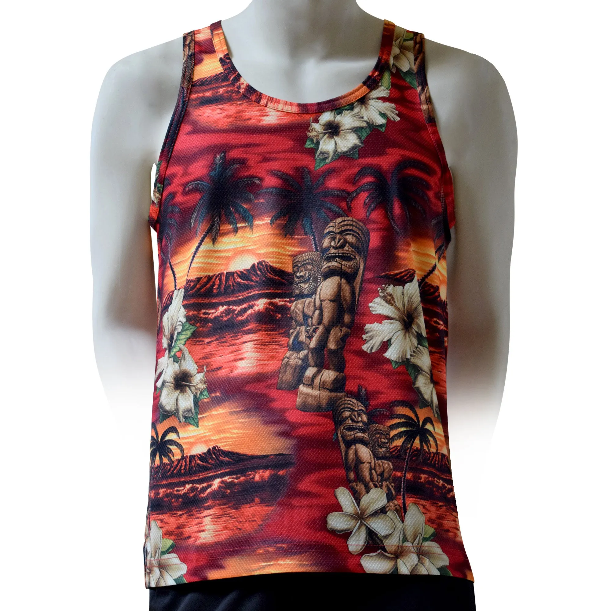 Sunset Men's Printed Tank Top - Hawaiian All Over Pattern Lightweight Fast-Drying Casual Men Unisex Texture Tank Top