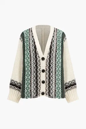 Sweater Button Patchwork Long-Sleeve Cardigan