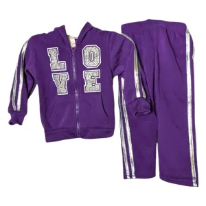 TEDDY BOOM Purple 2T Sparkle LOVE Zipper Hoodie Sweatpants NEW