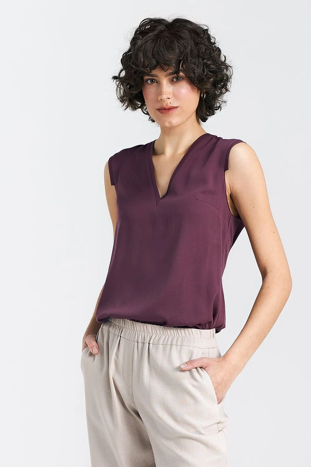 TEEK - Violet Sleeveless Tab Shoulder Blouse