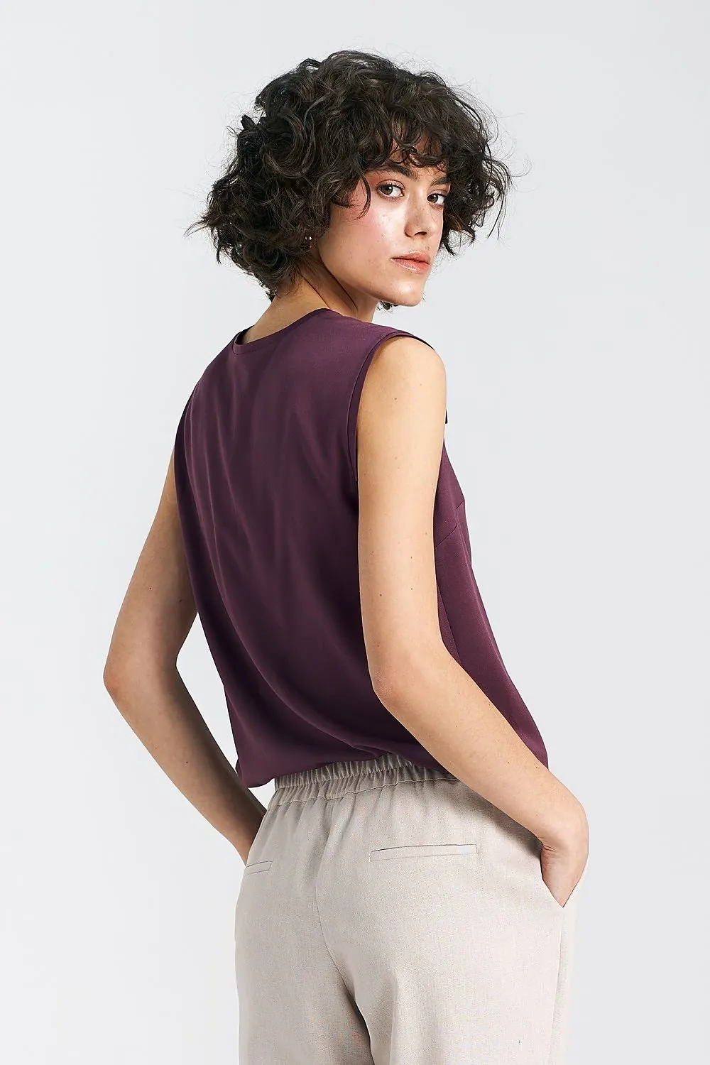 TEEK - Violet Sleeveless Tab Shoulder Blouse