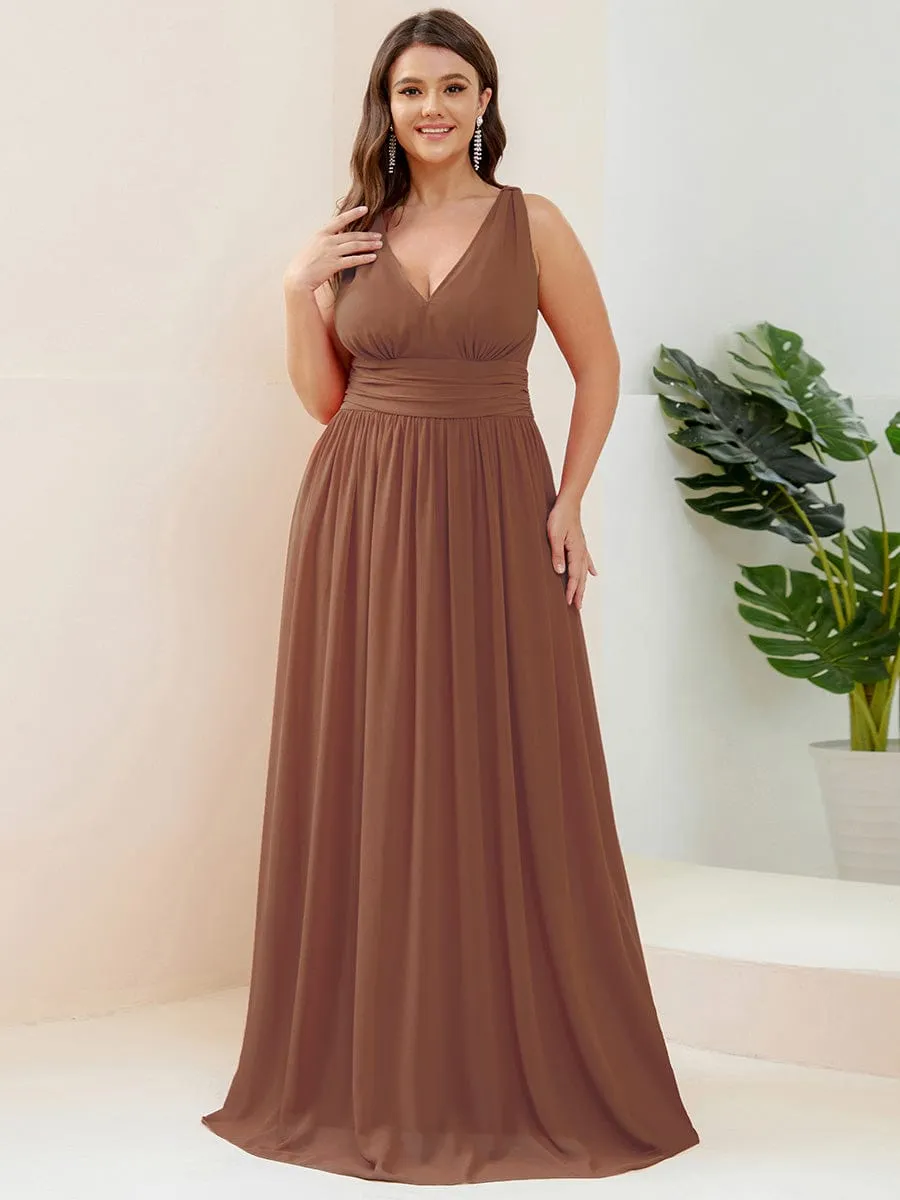 V Neck Sleeveless Pleated Chiffon Evening Dress