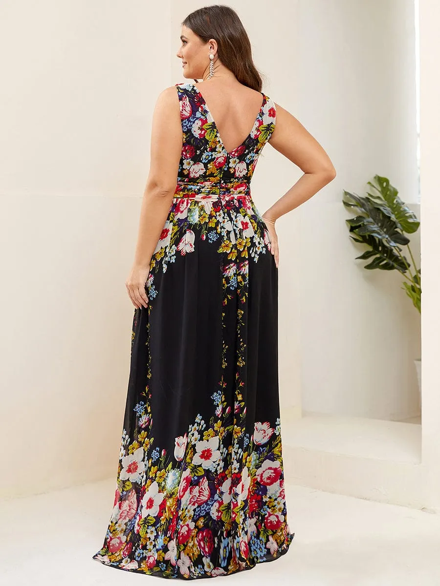 V Neck Sleeveless Pleated Chiffon Evening Dress