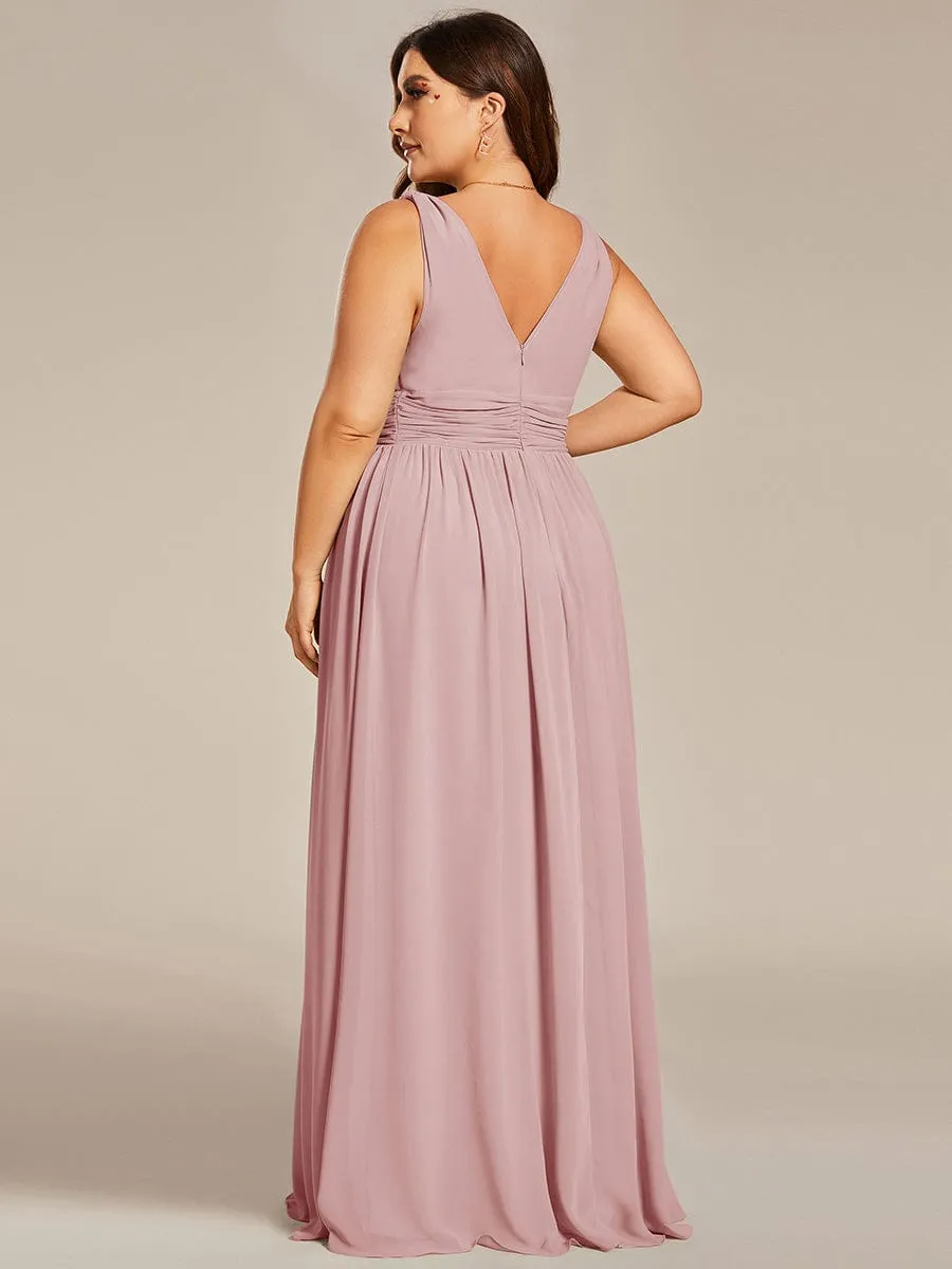 V Neck Sleeveless Pleated Chiffon Evening Dress