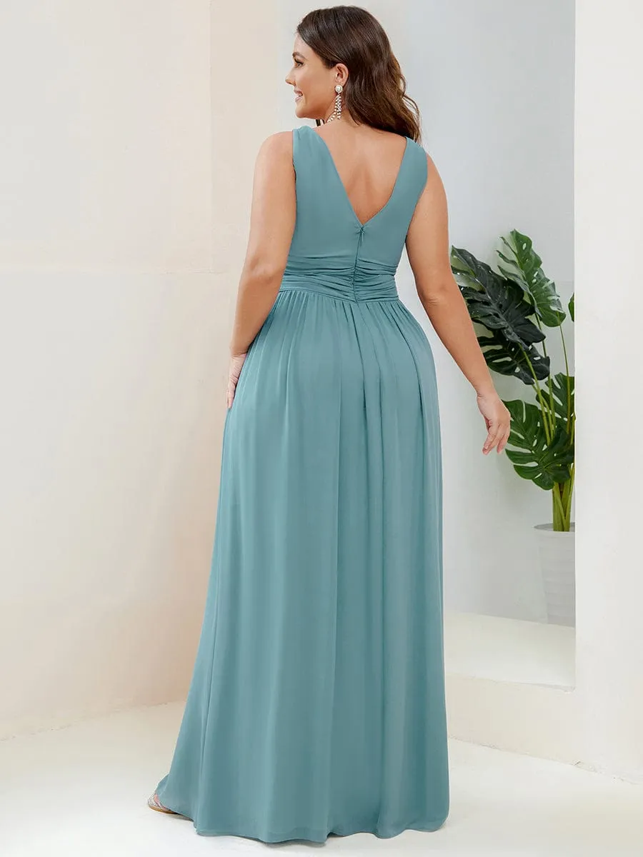V Neck Sleeveless Pleated Chiffon Evening Dress