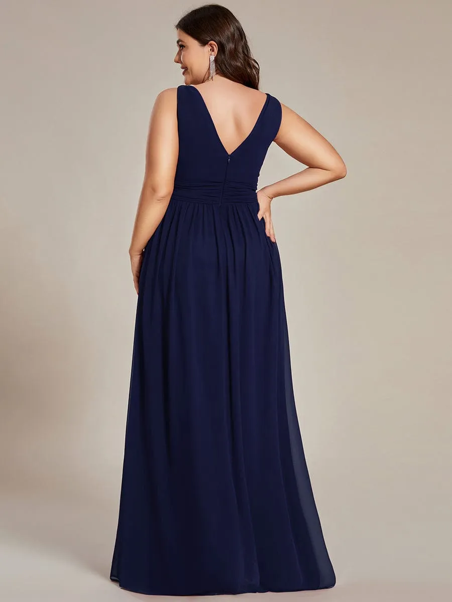V Neck Sleeveless Pleated Chiffon Evening Dress