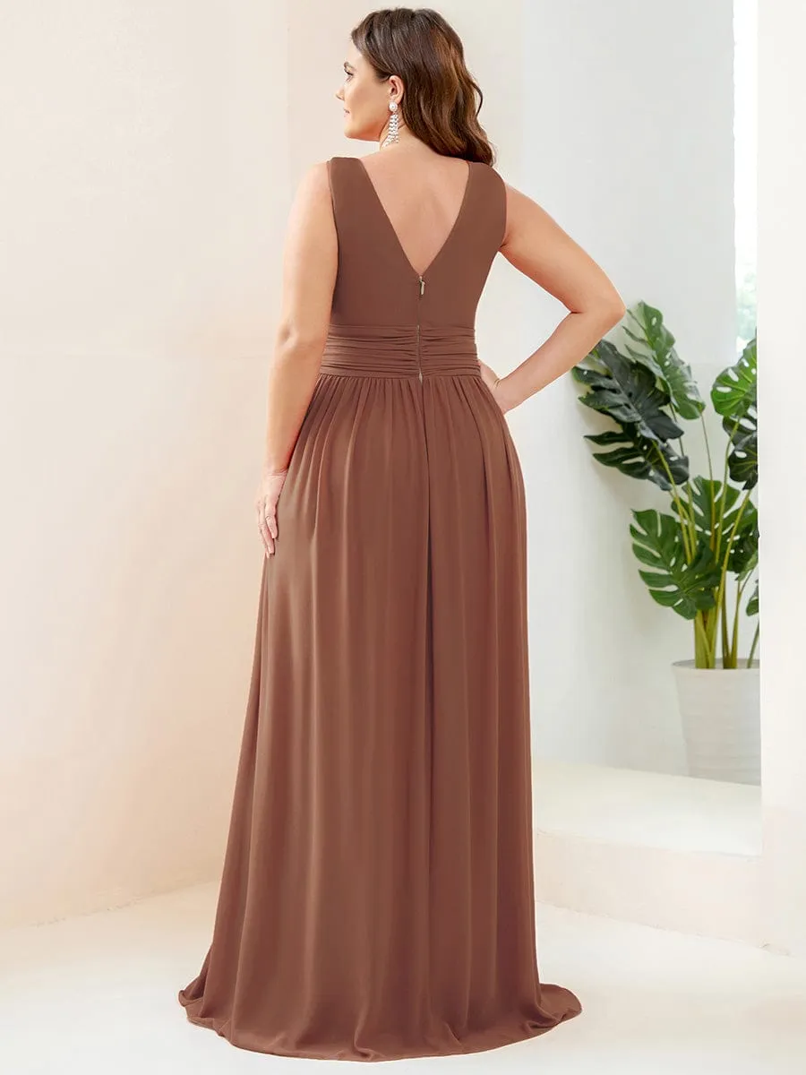 V Neck Sleeveless Pleated Chiffon Evening Dress
