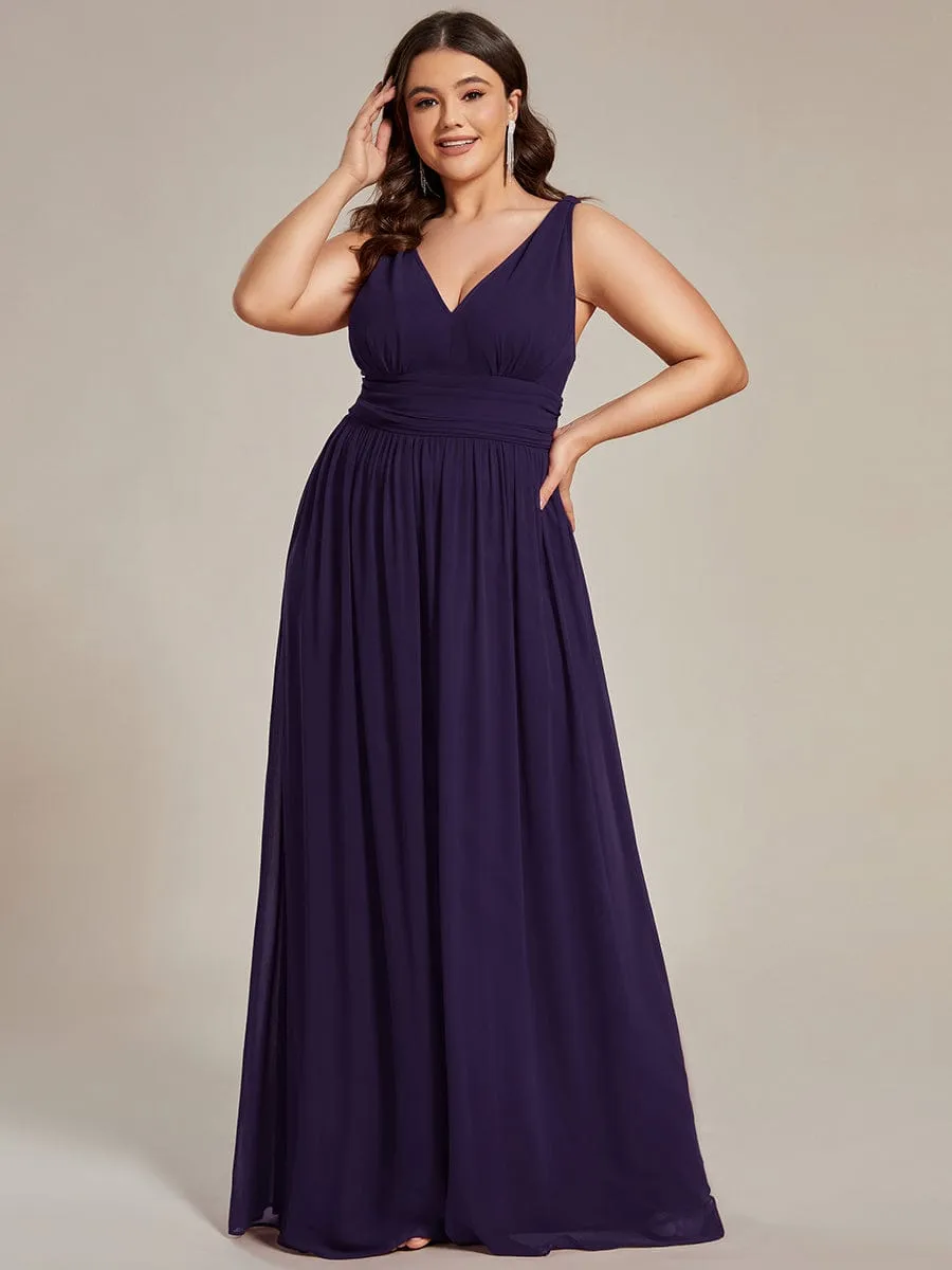 V Neck Sleeveless Pleated Chiffon Evening Dress