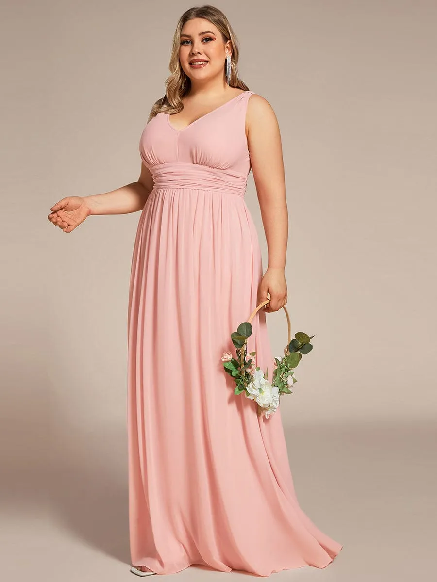 V Neck Sleeveless Pleated Chiffon Evening Dress