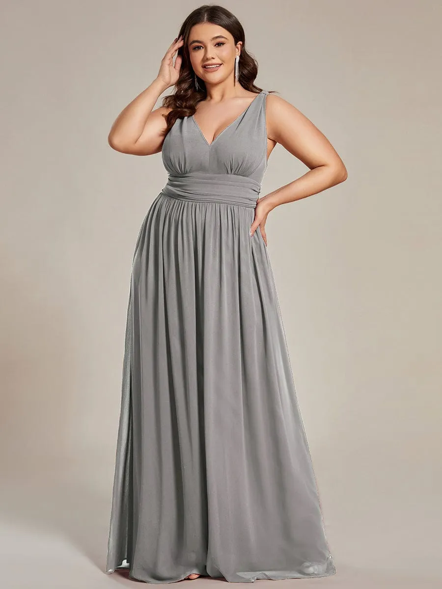 V Neck Sleeveless Pleated Chiffon Evening Dress