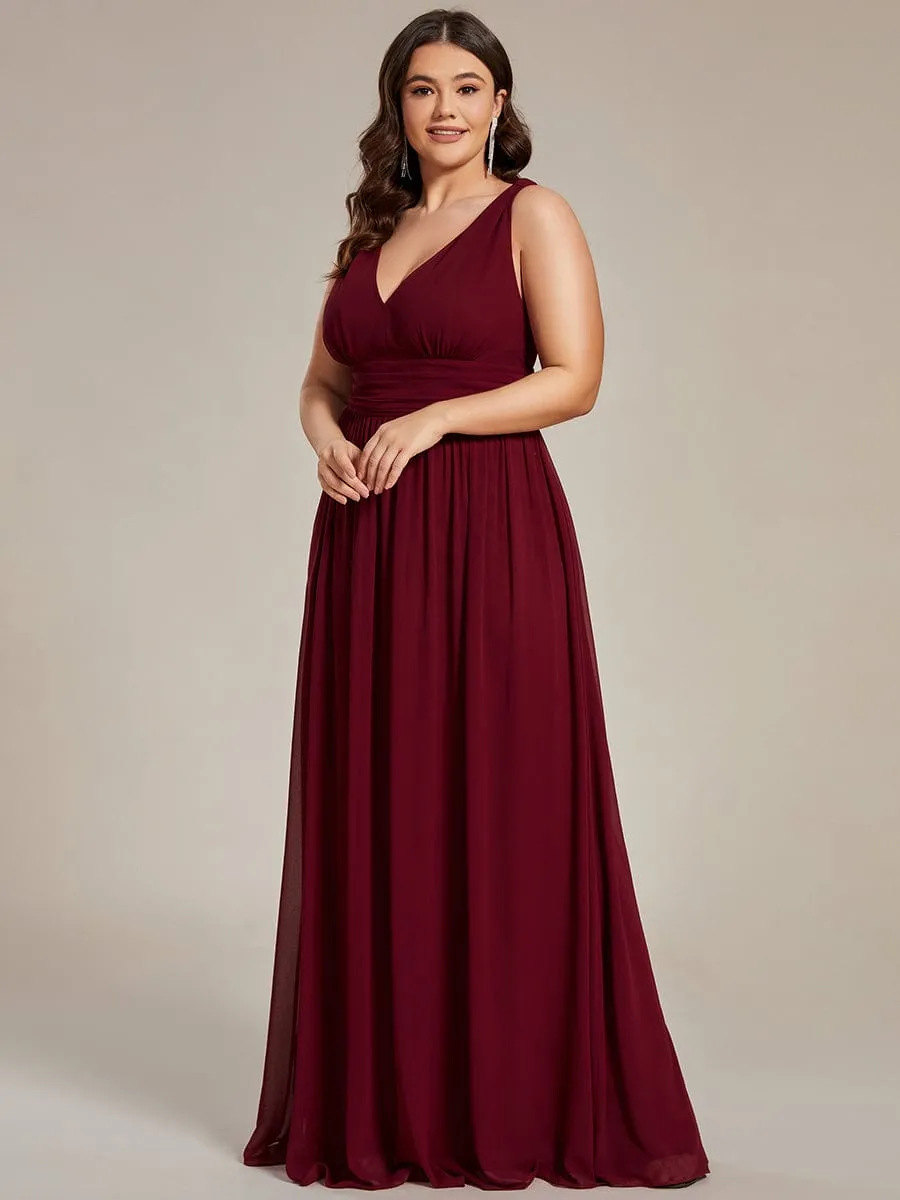 V Neck Sleeveless Pleated Chiffon Evening Dress
