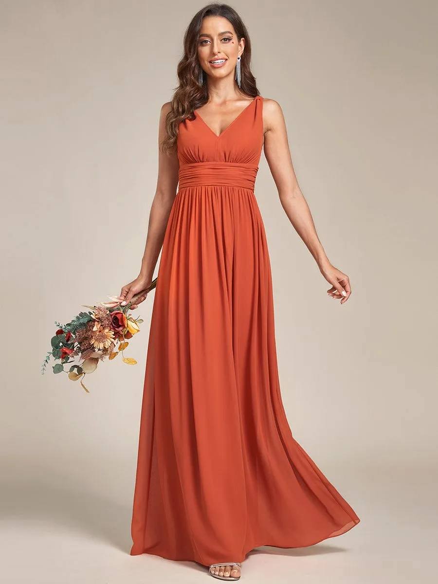 V Neck Sleeveless Pleated Chiffon Evening Dress