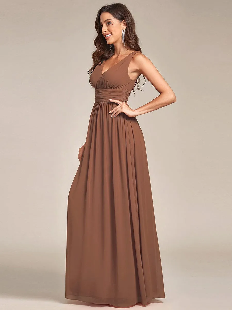 V Neck Sleeveless Pleated Chiffon Evening Dress